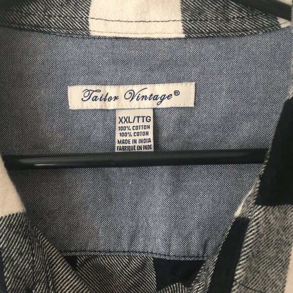 TAILOR VINTAGE Shirt Long Sleeve Button Black White Check 2XL XXL - Picture 2 of 7